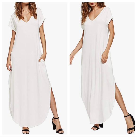 03 Summer perfect! Off white maxi dress side pockets - Picture 2 of 6
